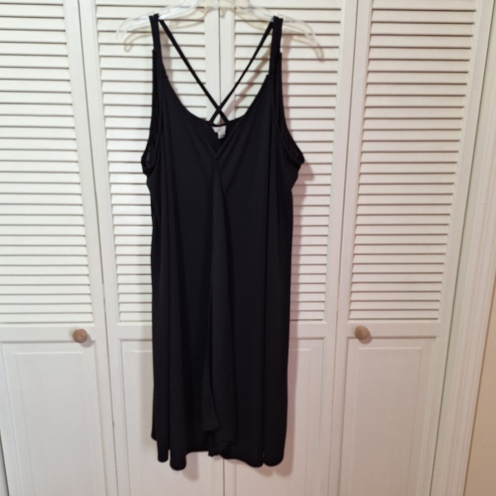 Cato Womens Plus Size 22/24W Black V-Neck Criss Cross Strap Flowy Dress
